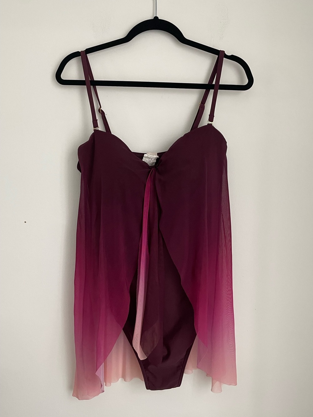 Island Waves Swim Suit Floaty Mesh Dress Detail Maroon Removable Straps Size 1X